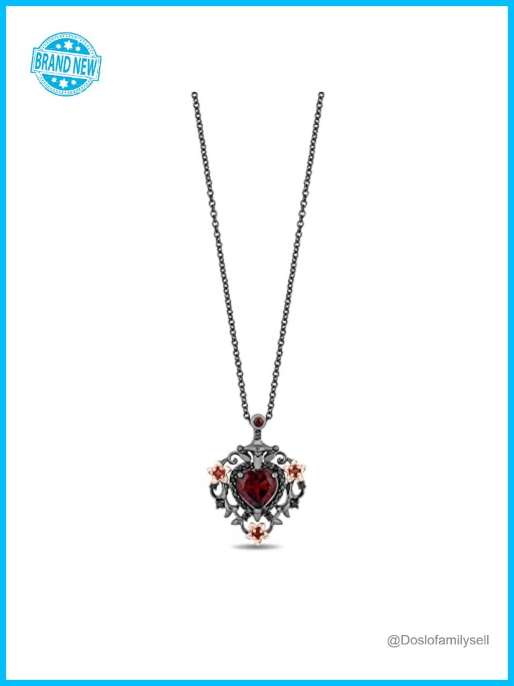 Disney Evil Queen Pendant Necklace Sterling Silver 10K Rose Gold Black Diamond